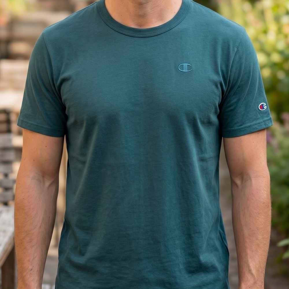 Champion Mens Teal Green Short Sleeve Crewneck T-Shirt Embroidered Logo 2XL
